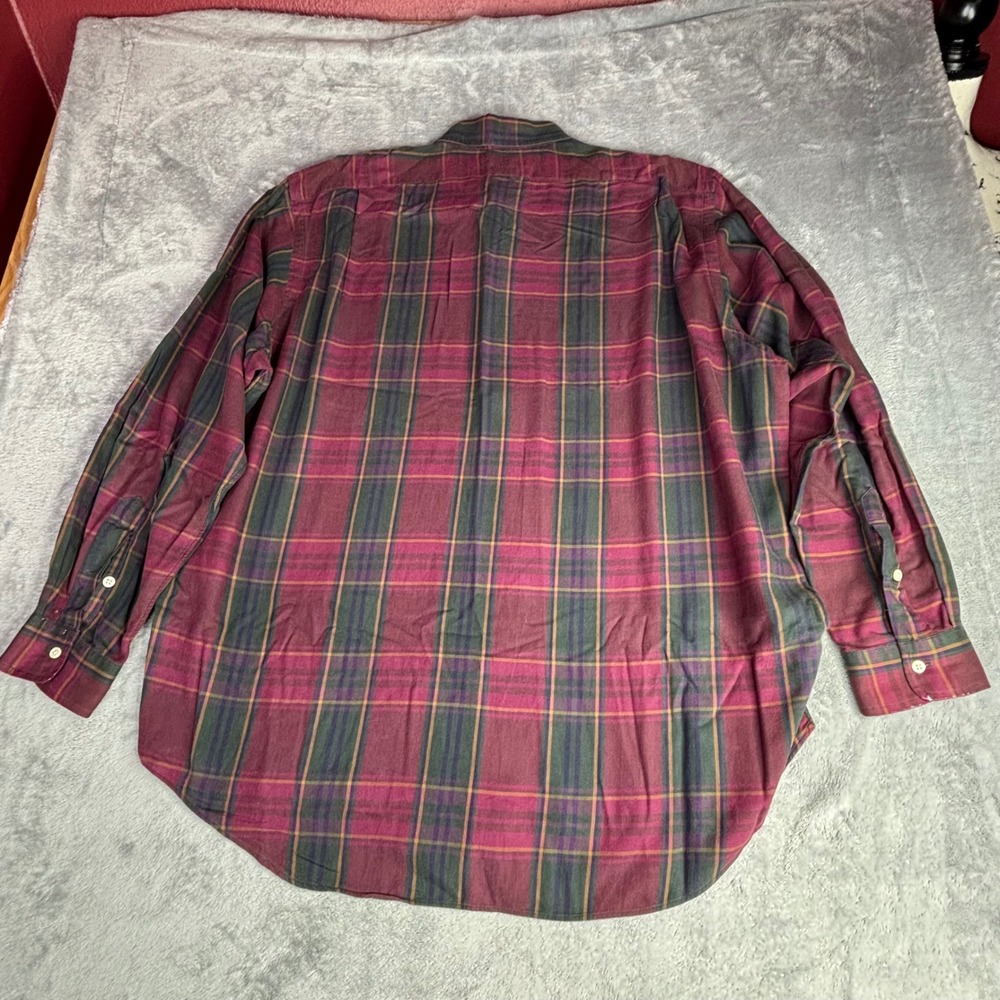 Polo Ralph Lauren Flannel Shirt Mens XL Burgundy Plaid Vintage Cotton Button Up - Picture 6 of 9